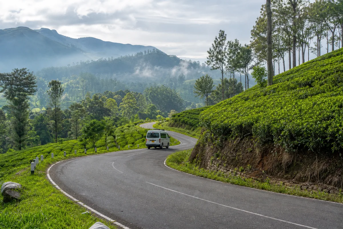 A private van travelling through Sri Lanka’s tea country